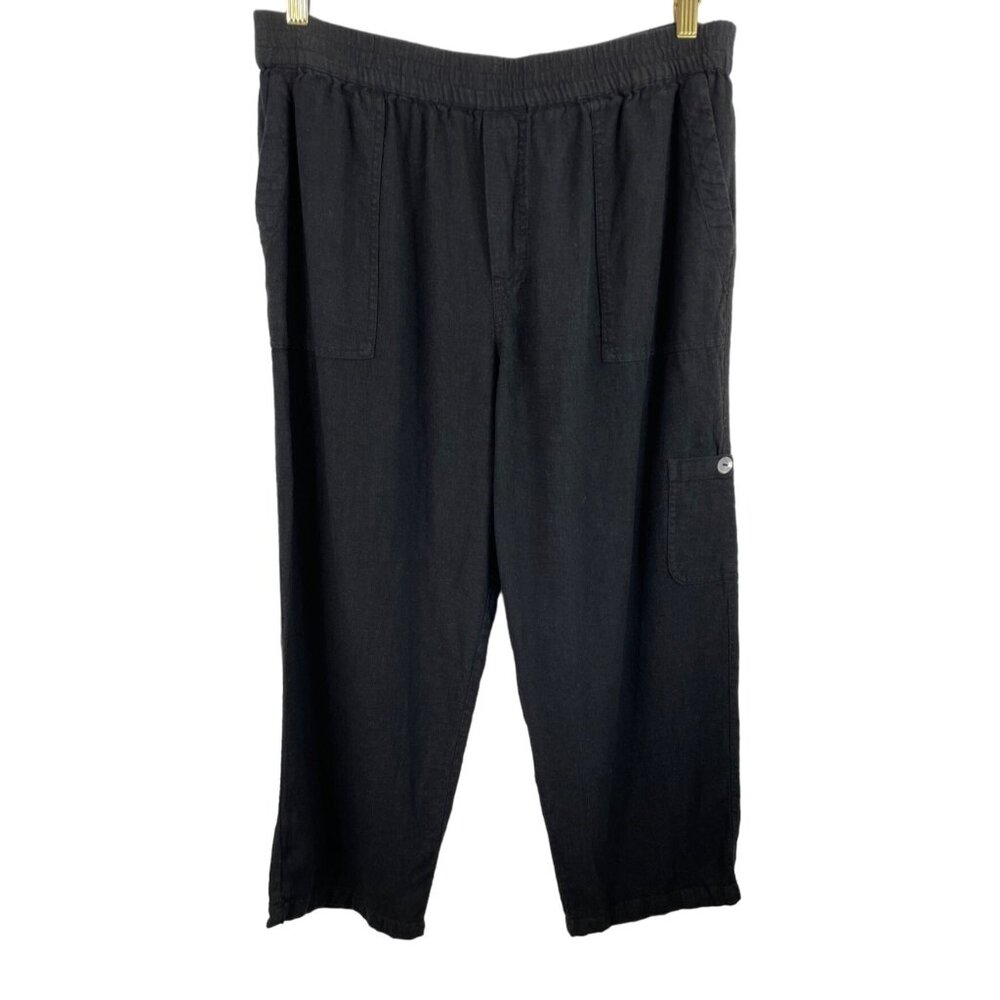 Susan Graver Pure Black Linen Blend Cropped Pants Womens Petite Size MP